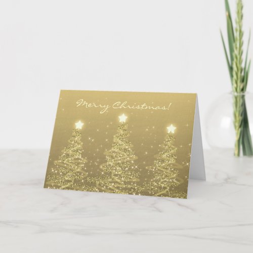 Merry Christmas Elegant Sparkling Trees Gold  Holiday Card