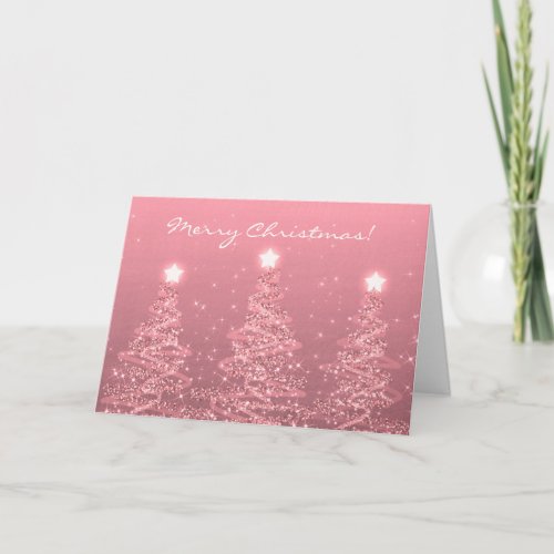 Merry Christmas Elegant Sparkling Trees Rose Gold  Holiday Card