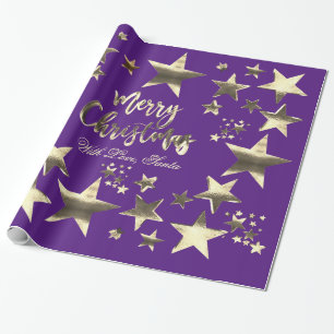 Merry Christmas Elegant Stars Pattern Purple Wrapping Paper