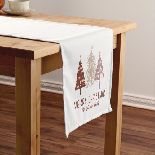 Merry Christmas Elegant Trees Custom Festive White Short Table Runner