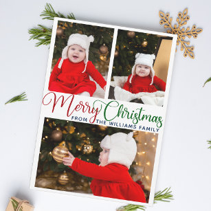 Merry Christmas Elegant Typography 3 Photo Cute Holiday Card