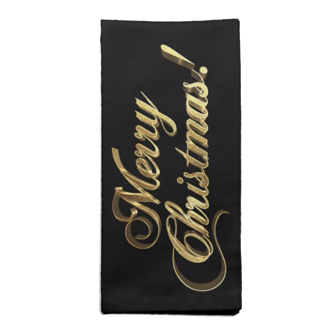 Merry Christmas Elegant Typography Faux Gold Foil Cloth Napkin (Folded)