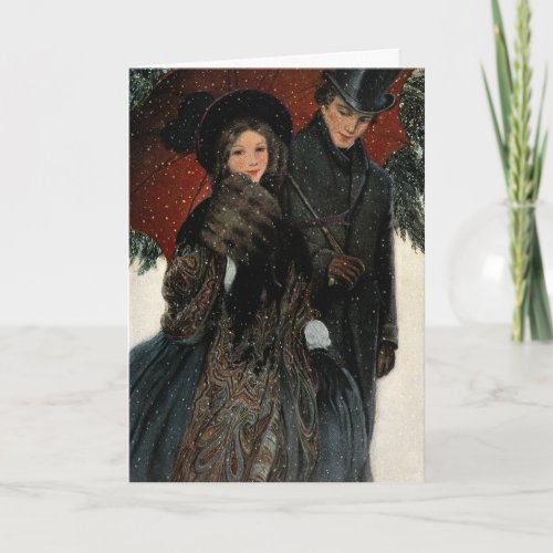 Merry Christmas Elegant Vintage Couple Walking Holiday Card