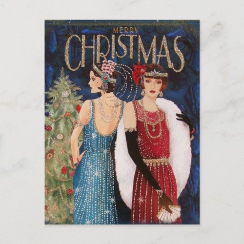 Merry Christmas Elegant Vintage Retro Ladies  Postcard