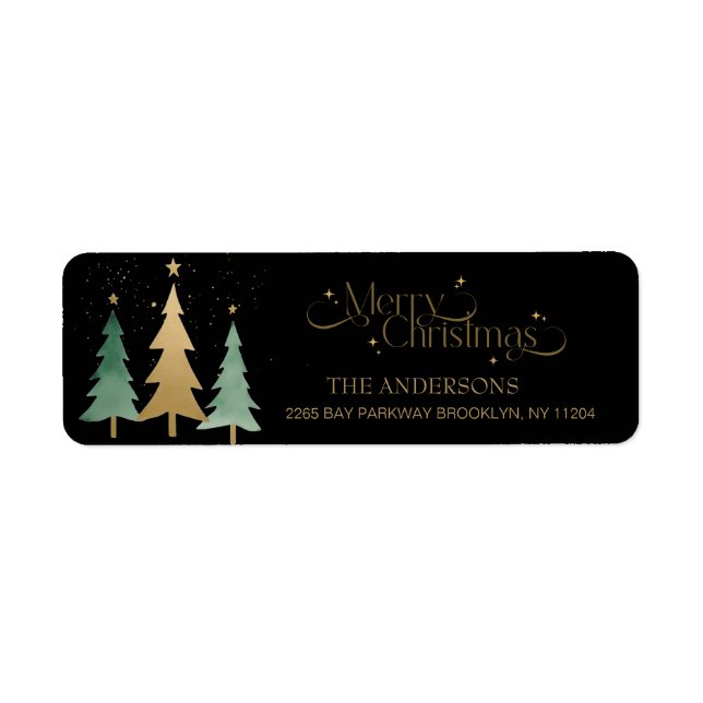 Merry Christmas Elegant Watercolor Trees Black Label (Front)