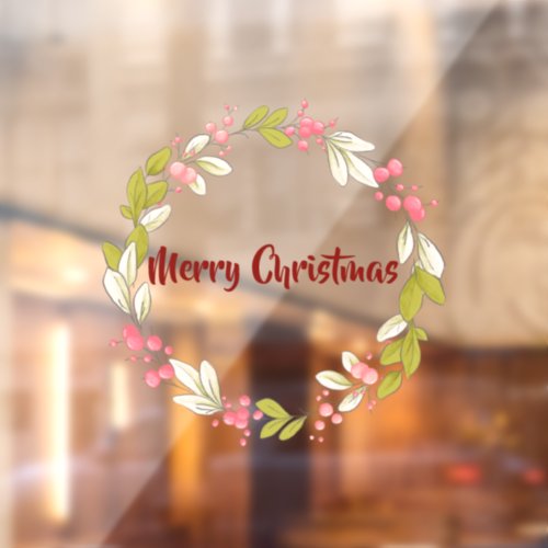 Merry Christmas Elegant Watercolor Winter Wreath Window Cling