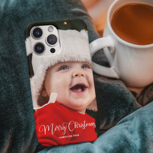 Merry Christmas Elegant White Typography Photo iPhone 14 Case