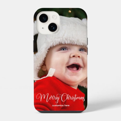 Merry Christmas Elegant White Typography Photo iPhone 14 Case