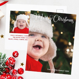 Merry Christmas Elegant White Typography Photo Postcard