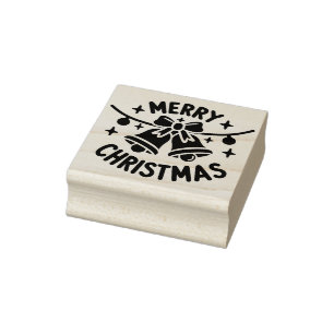 Merry Christmas Elegant Winter Holidays Bells Rubber Stamp