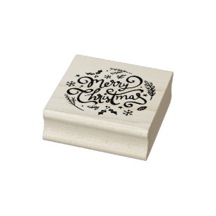 Merry Christmas Elegant Winter Holidays Rubber Stamp