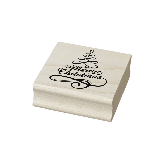 Merry Christmas Elegant Winter Holidays Trees Rubber Stamp (Stamp)
