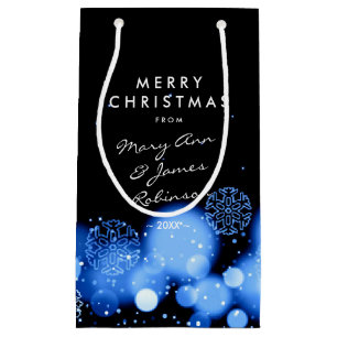 Merry Christmas Elegant Winter Wonder Blue Small Gift Bag