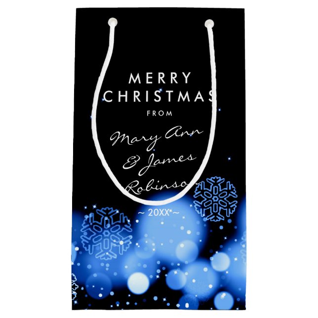Merry Christmas Elegant Winter Wonder Blue Small Gift Bag (Front)