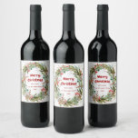 Merry Christmas Elegant Wreath  Wine Label<br><div class="desc">Red-green berries and branches winter Christmas wreath wine label. Customizable!</div>