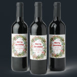 Merry Christmas Elegant Wreath  Wine Label<br><div class="desc">Red-green berries and branches winter Christmas wreath wine label. Customizable!</div>