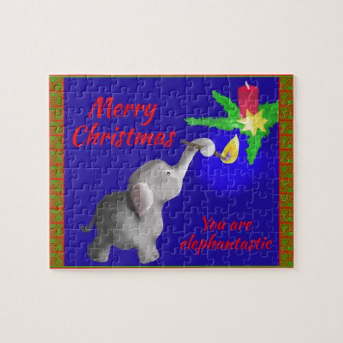 Merry Christmas Elephant_astic Cute Seasonal Love Jigsaw Puzzle