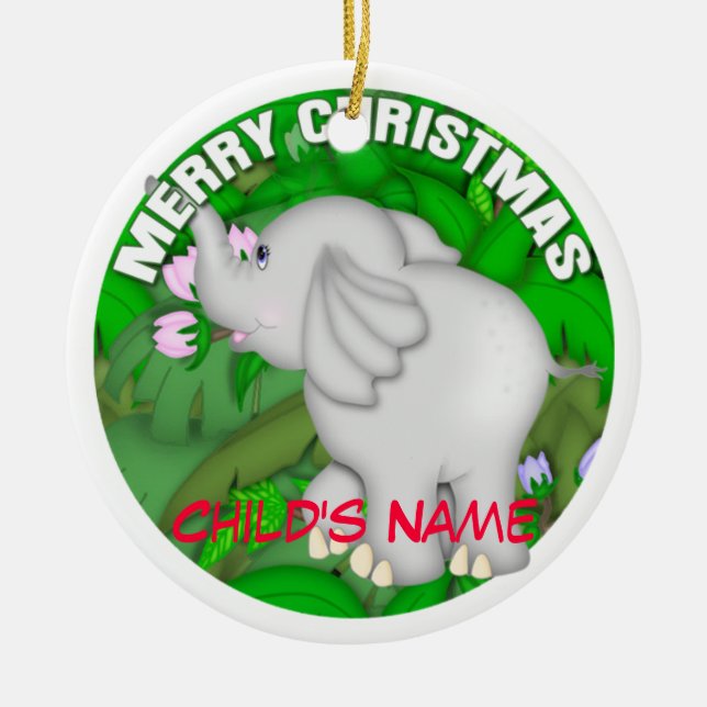 Merry Christmas Elephant Ceramic Ornament (Front)