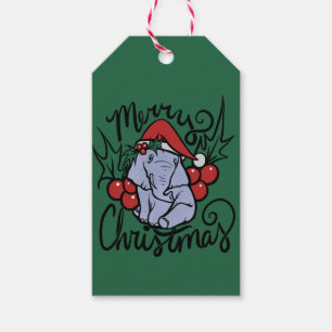 Merry Christmas Elephant Cute Santa Hat Gift Tags