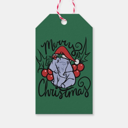 Merry Christmas Elephant Cute Santa Hat Gift Tags