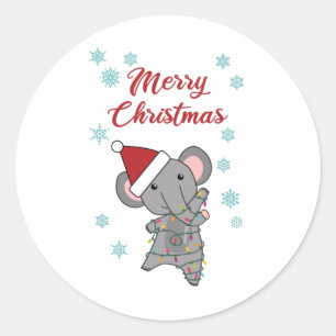 Merry Christmas Elephant Snow Winter Elephants Classic Round Sticker