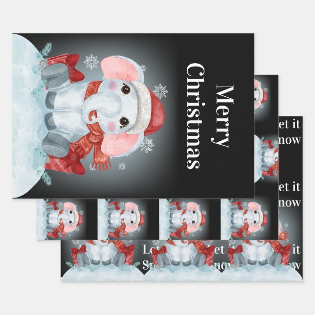 Merry Christmas Elephant   Wrapping Paper Sheets (Set)