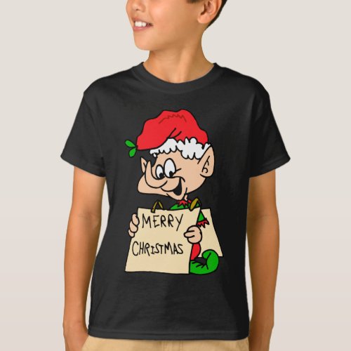 Merry Christmas Elf Black T_shirt