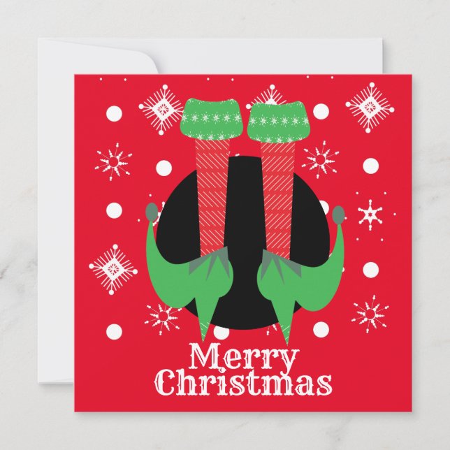 Merry Christmas Elf Feet Heels Snowflakes  Card (Front)