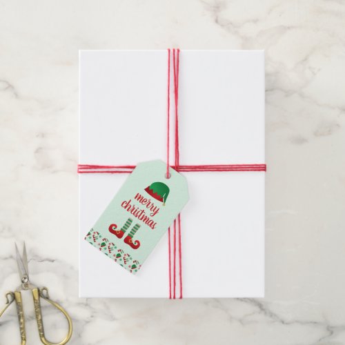 Merry Christmas Elf Hat Pattern Red Green Gift Tags