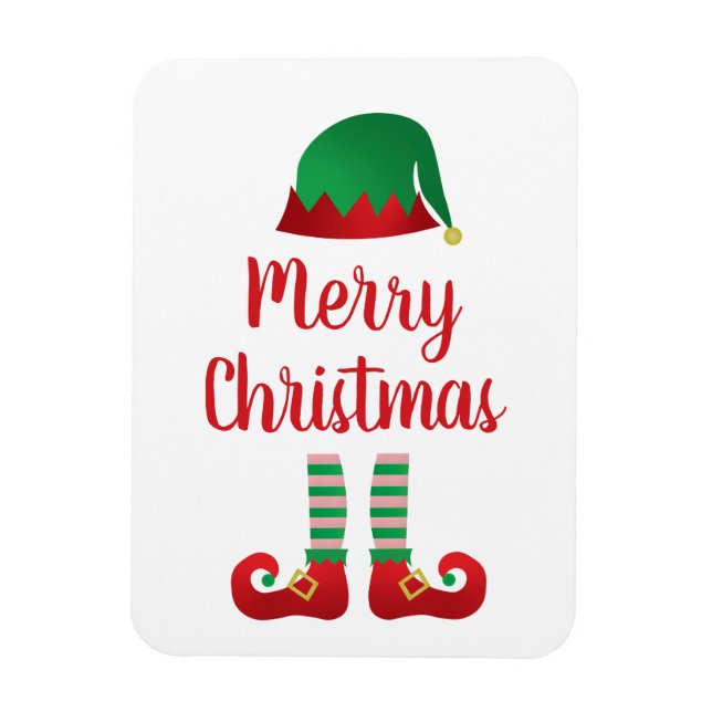 Merry Christmas Elf Hat Red Green Magnet (Vertical)