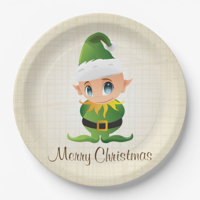 Merry Christmas Elf Holiday Paper Plates (Front)