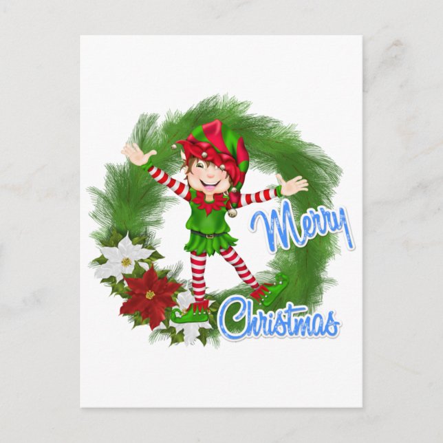 Merry Christmas Elf Holiday Postcard (Front)