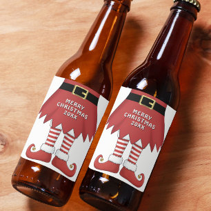 Merry Christmas Elf Holiday Red Beer Bottle Label