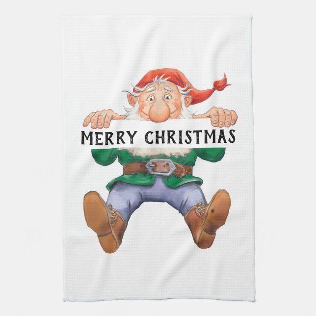 Merry Christmas Elf Kitchen Towel (Vertical)