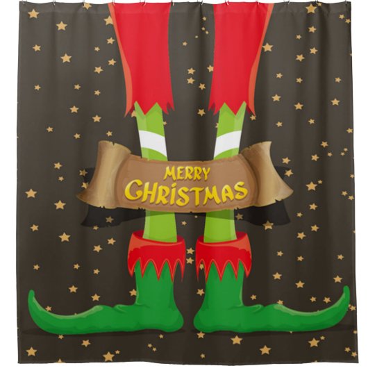 Merry Christmas Elf Legs Shower Curtain