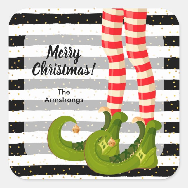 Merry Christmas Elf Legs  Square Sticker (Front)