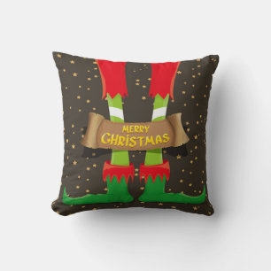 Merry Christmas Elf Legs Throw Pillow