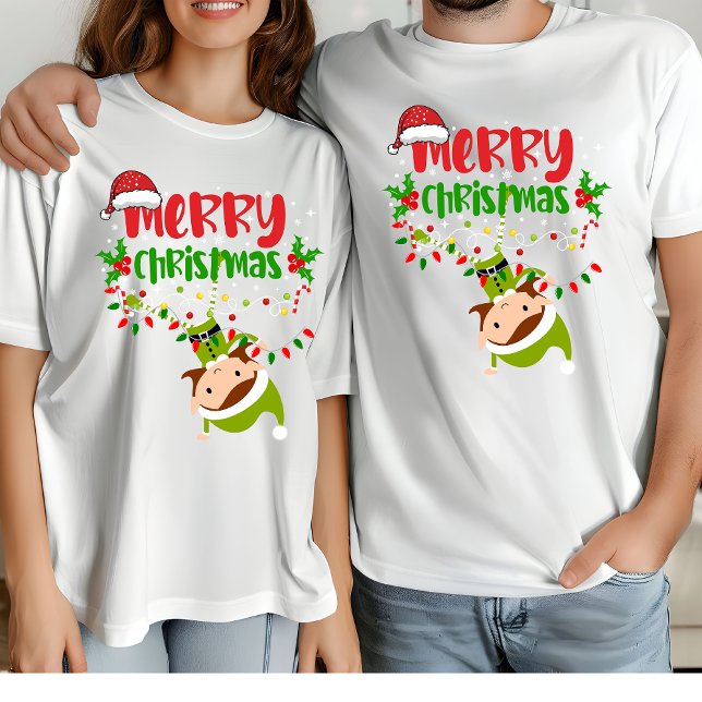 Merry Christmas Elf Matching Family Modern Xmas T-Shirt (Merry Christmas Family Look)