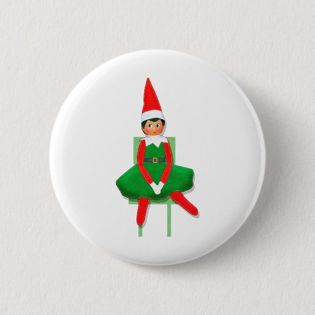 Merry Christmas Elf On Chair Button (Front)