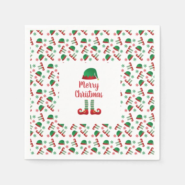 Merry Christmas Elf Outfit Pattern Red Green Napkins (Front)