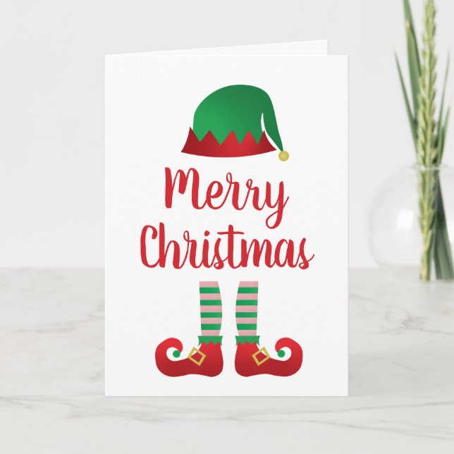 Merry Christmas Elf Outfit Red Green Card (Front)