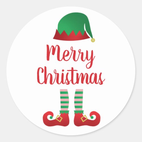Merry Christmas Elf Outfit Red Green Classic Round Sticker