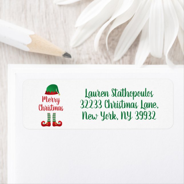 Merry Christmas Elf Outfit Red Typography Label (Insitu)