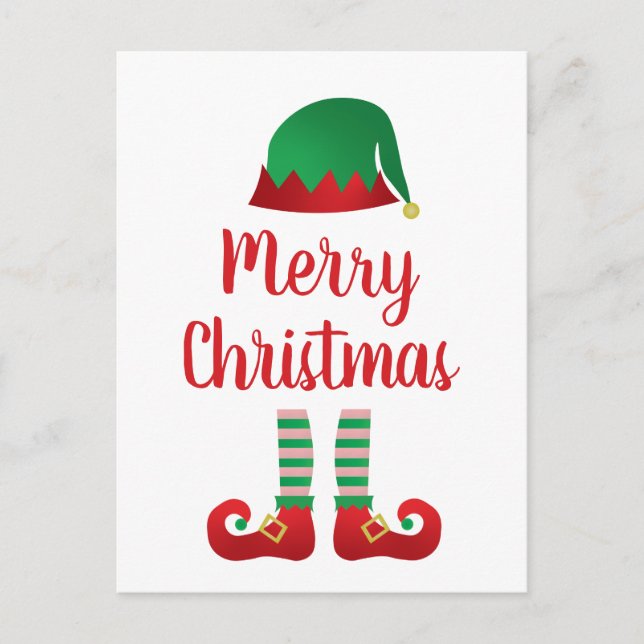Merry Christmas Elf Outfit Red Typography Postcard (Front)