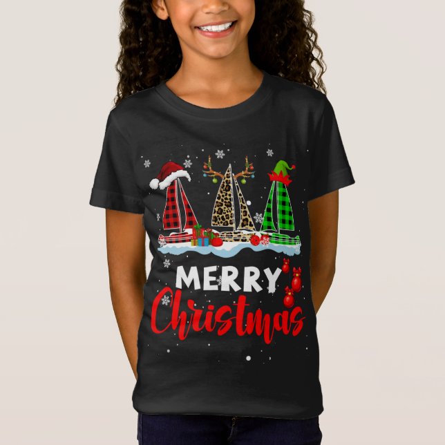 Merry Christmas ELF Reindeer Santa Plaid Leopard S T-Shirt (Front)