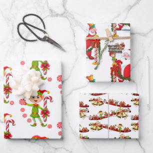 Merry Christmas Elf Santa Wrapping Paper Sheets