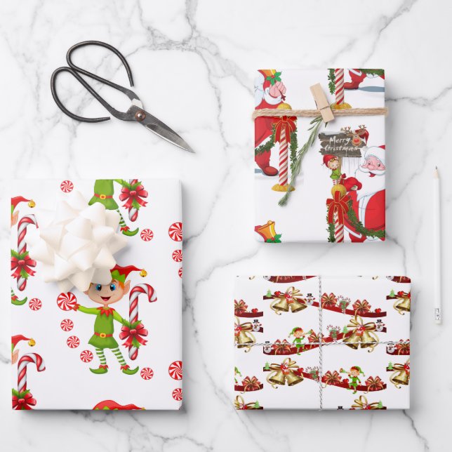 Merry Christmas Elf Santa  Wrapping Paper Sheets (Front)