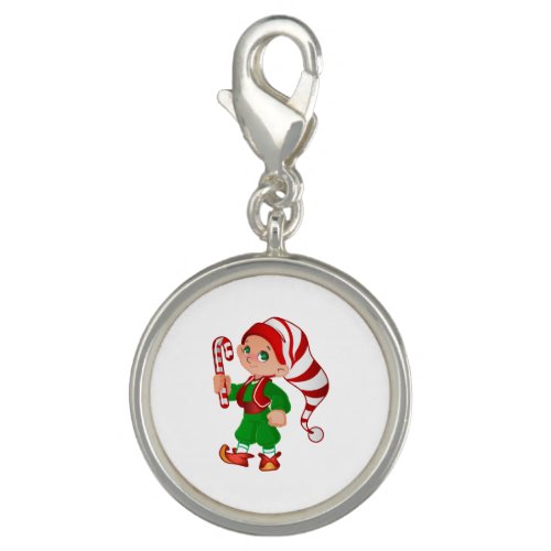 Merry Christmas Elf Silver Plate Charm