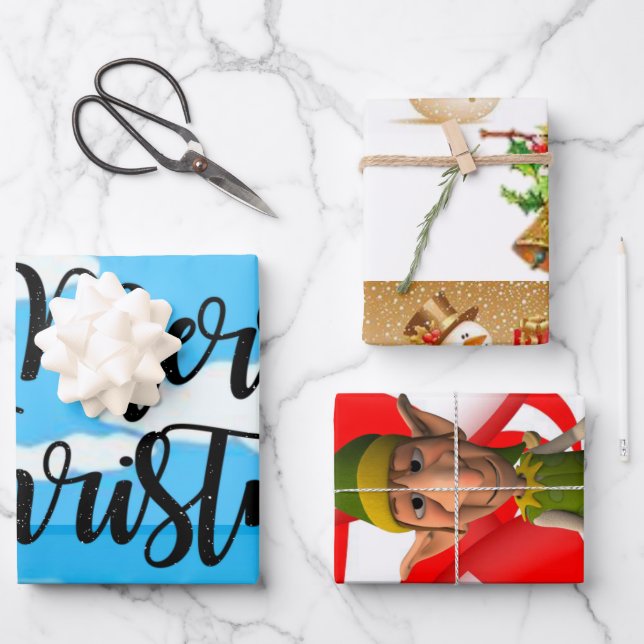 Merry Christmas Elf, Snowman Sheets Wrapping Paper (Front)