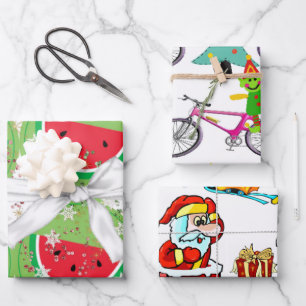 Merry Christmas Elf Watermelon Santa  Wrapping Paper Sheets